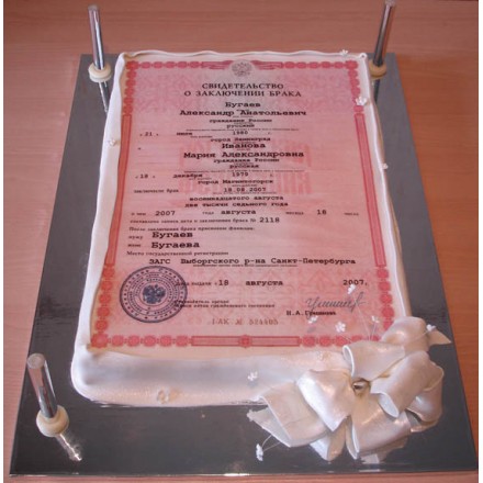 Свадебный торт "Свидетельство о браке"