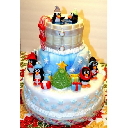 Новогодний торт на заказ "Новогодние пингвины"