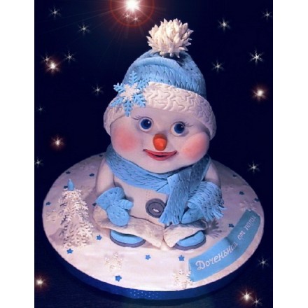 Новогодний торт на заказ "Снеговичок для девочки"