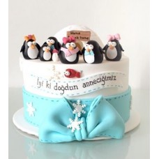 Детский торт "Пингвинчики с бантиками"