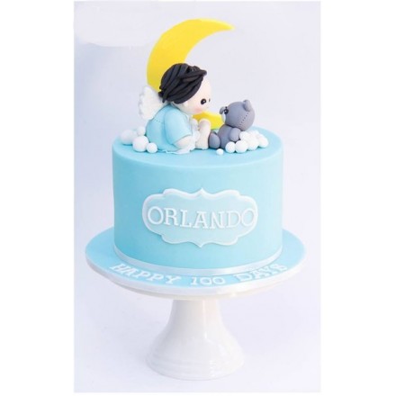 Детский торт "Малыш и мишка на луне"