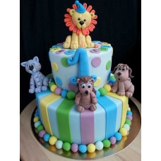 Детский торт "Кот, ежик, песик и лев"