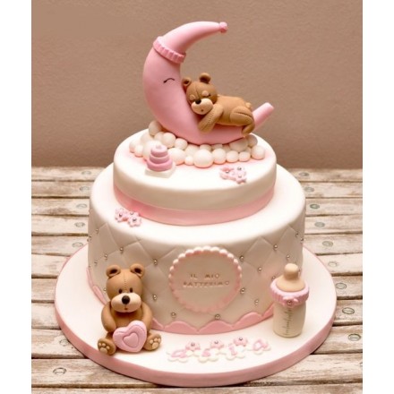 Детский торт "Розовая луна и мишки"