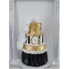 Свадебный торт "Черно-белый с золотыми блестками"