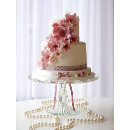 Свадебный торт "Волнистые розовые цветы"