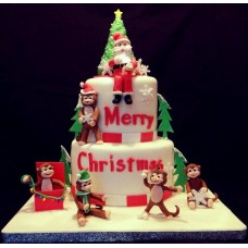 Новогодний торт "Санта с обезьянками"