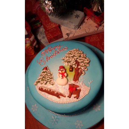 Новогодний торт "Снеговик под деревом"