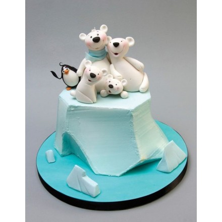 Новогодний торт "Семья белых медведей"