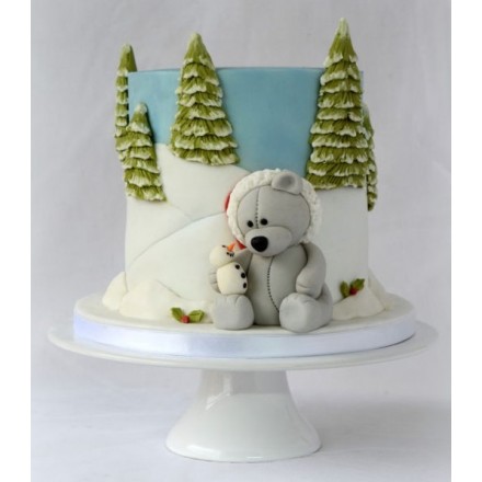 Новогодний торт "Мишка и снеговик"